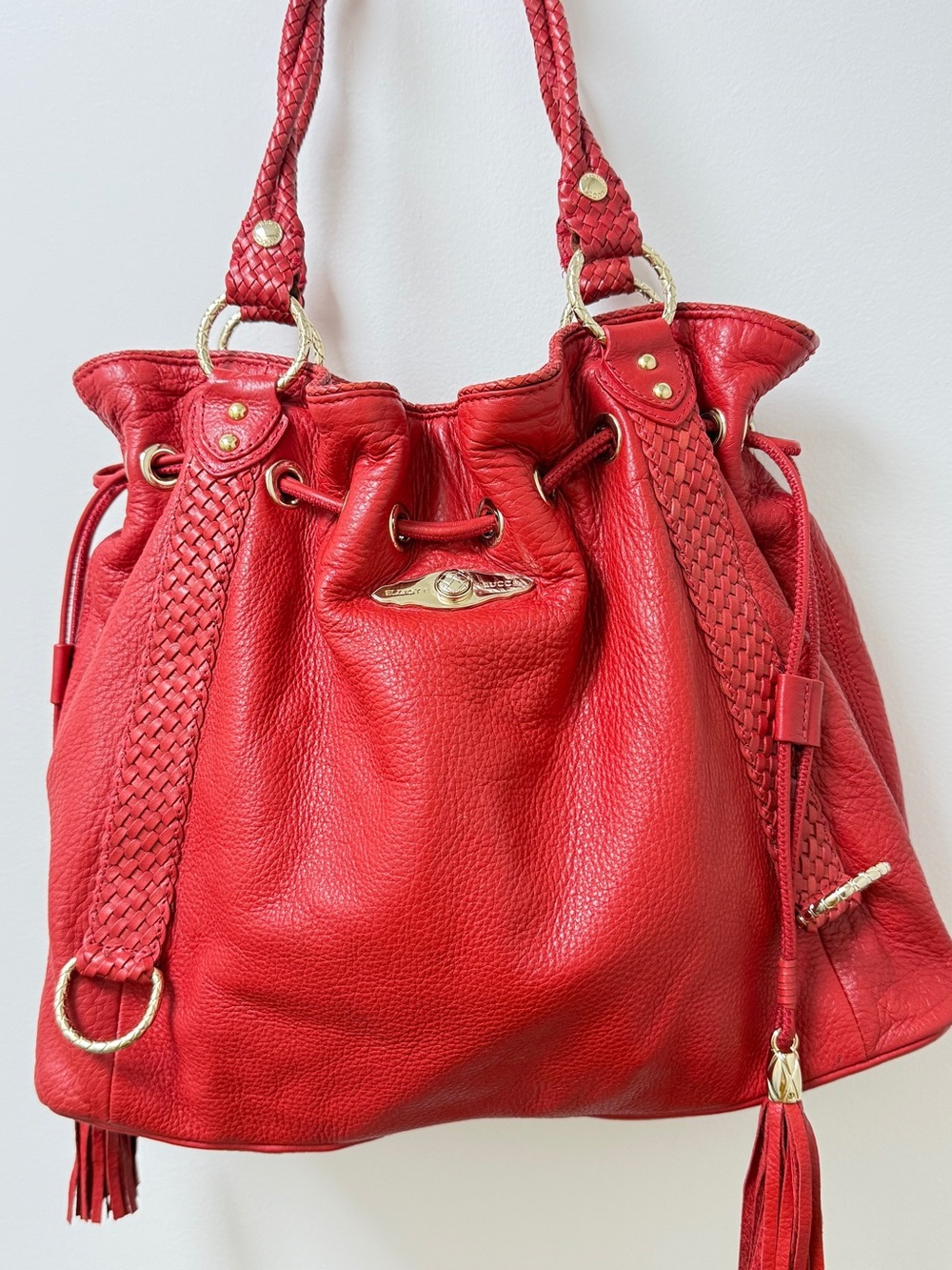Elliott Lucca Red Braided Drawstring Shoulder Bag